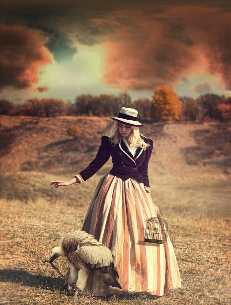 Mysterious Woman Vulture Field by Svetlana Melik-Nubarova — canvas wall art