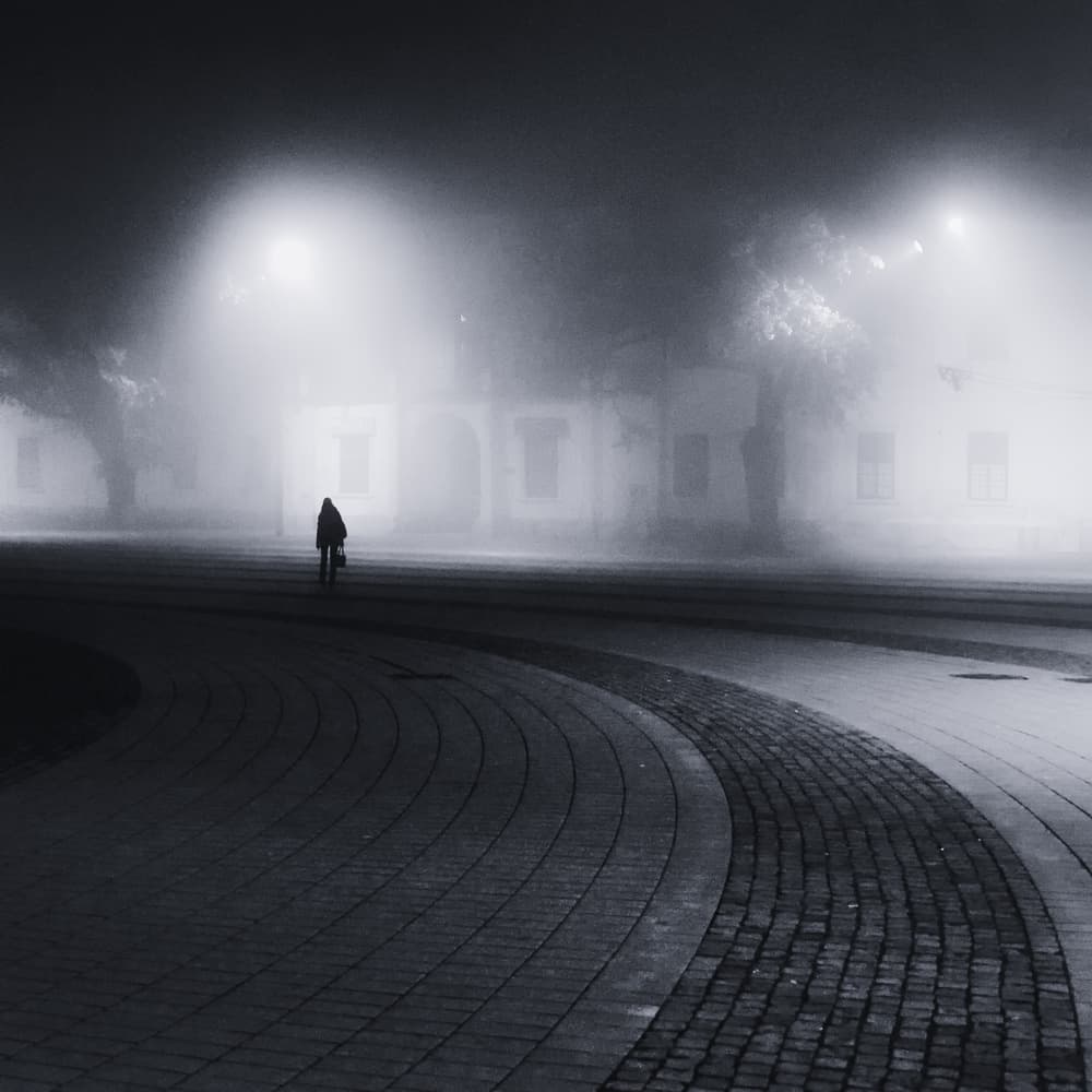 Lone Figure In Fog by Marchevca Bogdan — canvas wall art