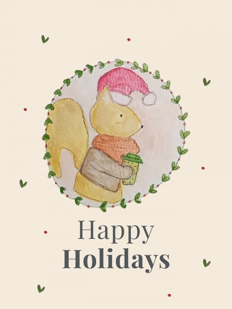 Happy Holiday Squirrel by Elizabeth C — canvas wall art