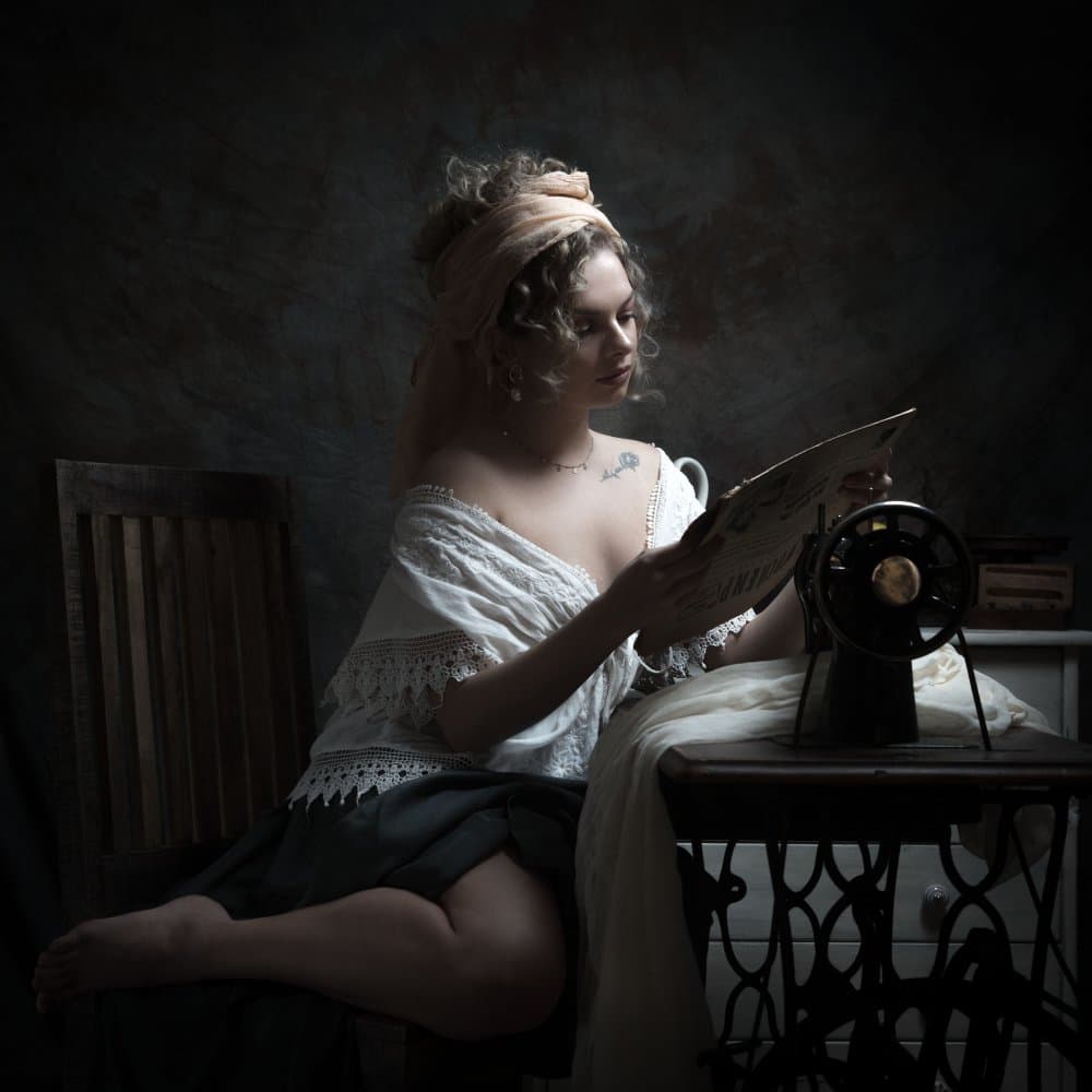 Old World Seamstress Reading by Ruth Franke — canvas wall art