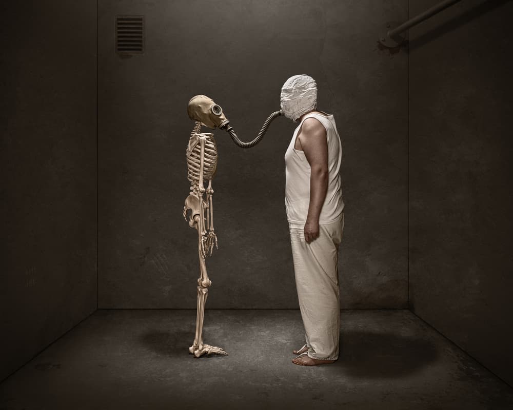 Surreal Gas Mask Connection by Petri Damstén — canvas wall art