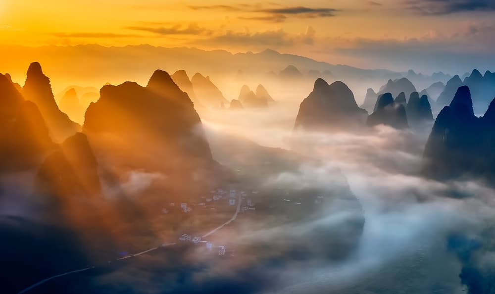 Misty Mountain Sunrise by Hua Zhu — canvas wall art