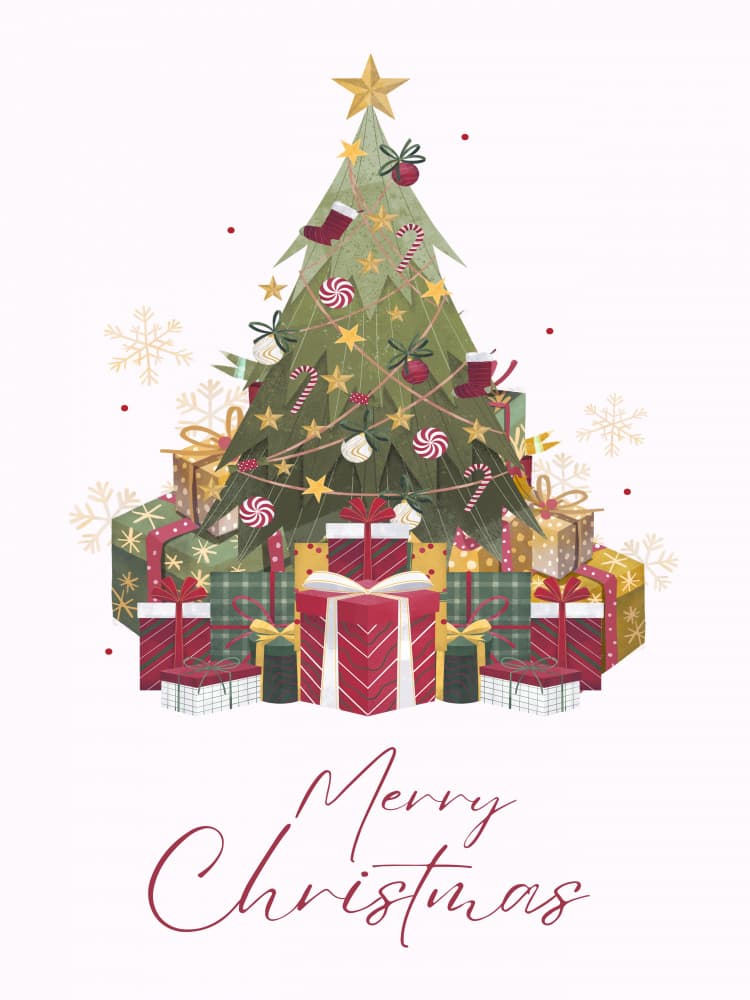 Merry Christmas Tree Gifts by Elizabeth C — canvas wall art