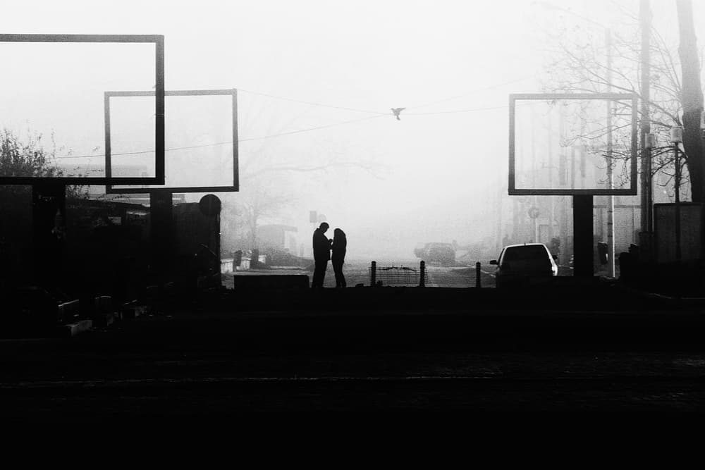 Misty Morning Silhouettes by Bogdan Bouşcă — canvas wall art