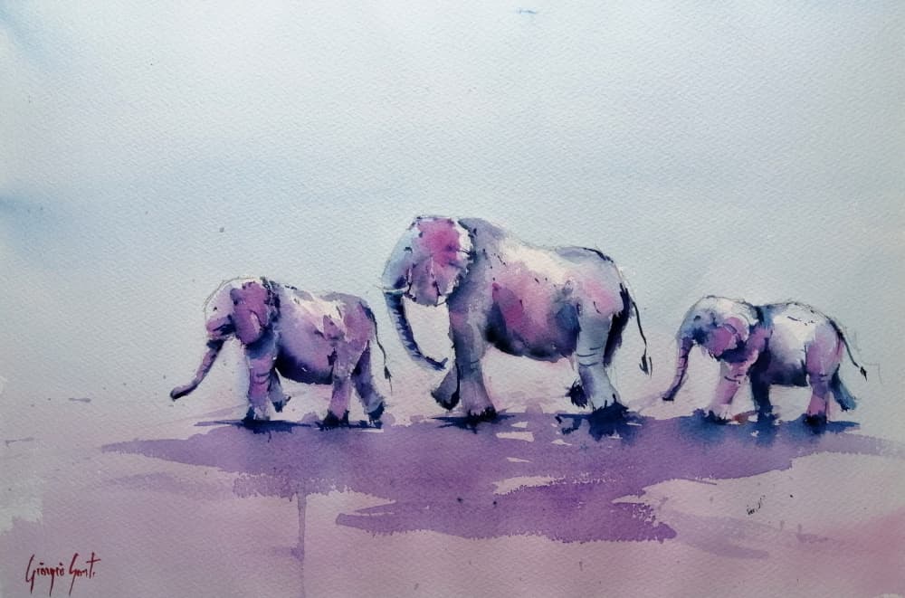 Purple Elephant Family by Giorgio Gosti — canvas wall art