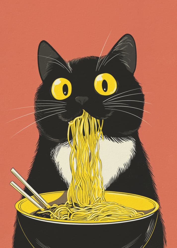 Slurping Cat Noodles by Andreas Magnusson — canvas wall art