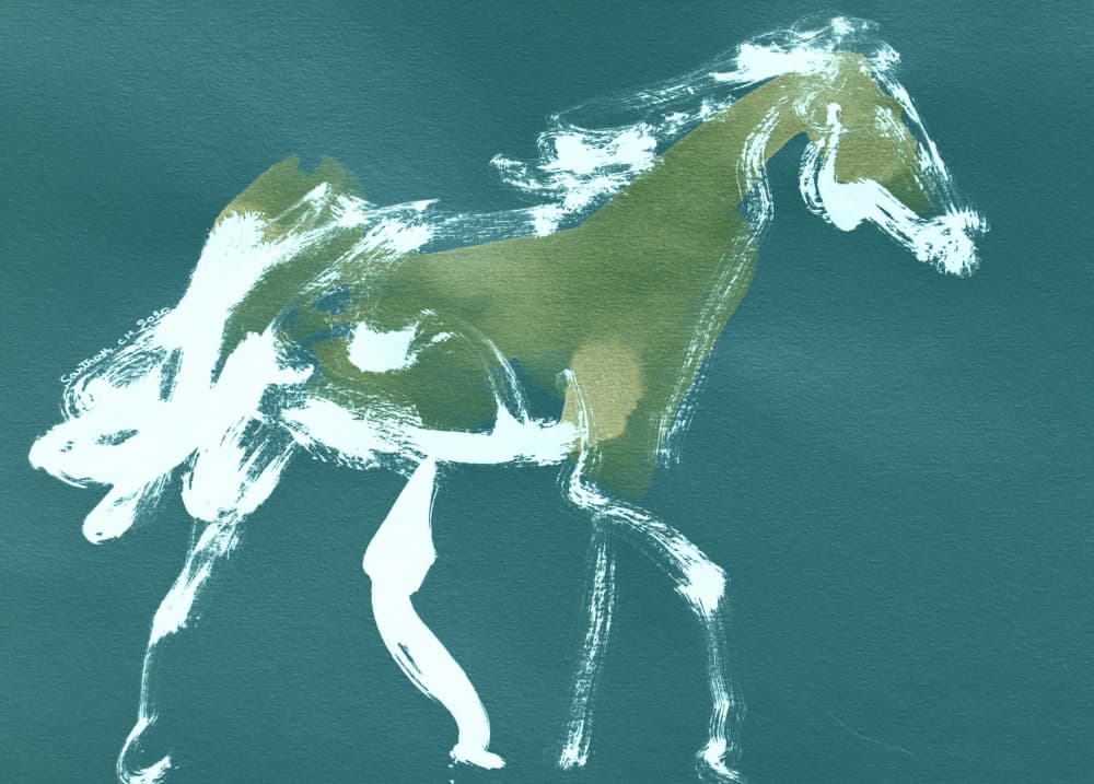 Galloping Teal Horse by Santhosh ch — canvas wall art