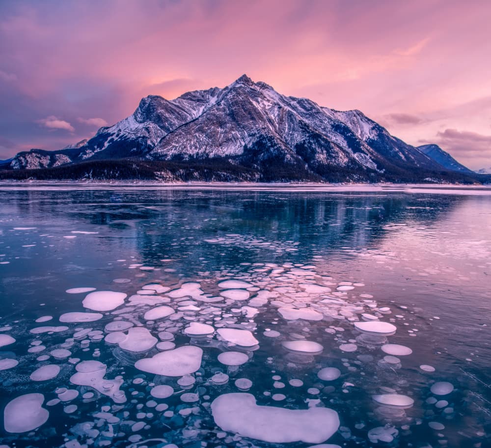 Frozen Lake Mountain Sunset by NanZ — canvas wall art