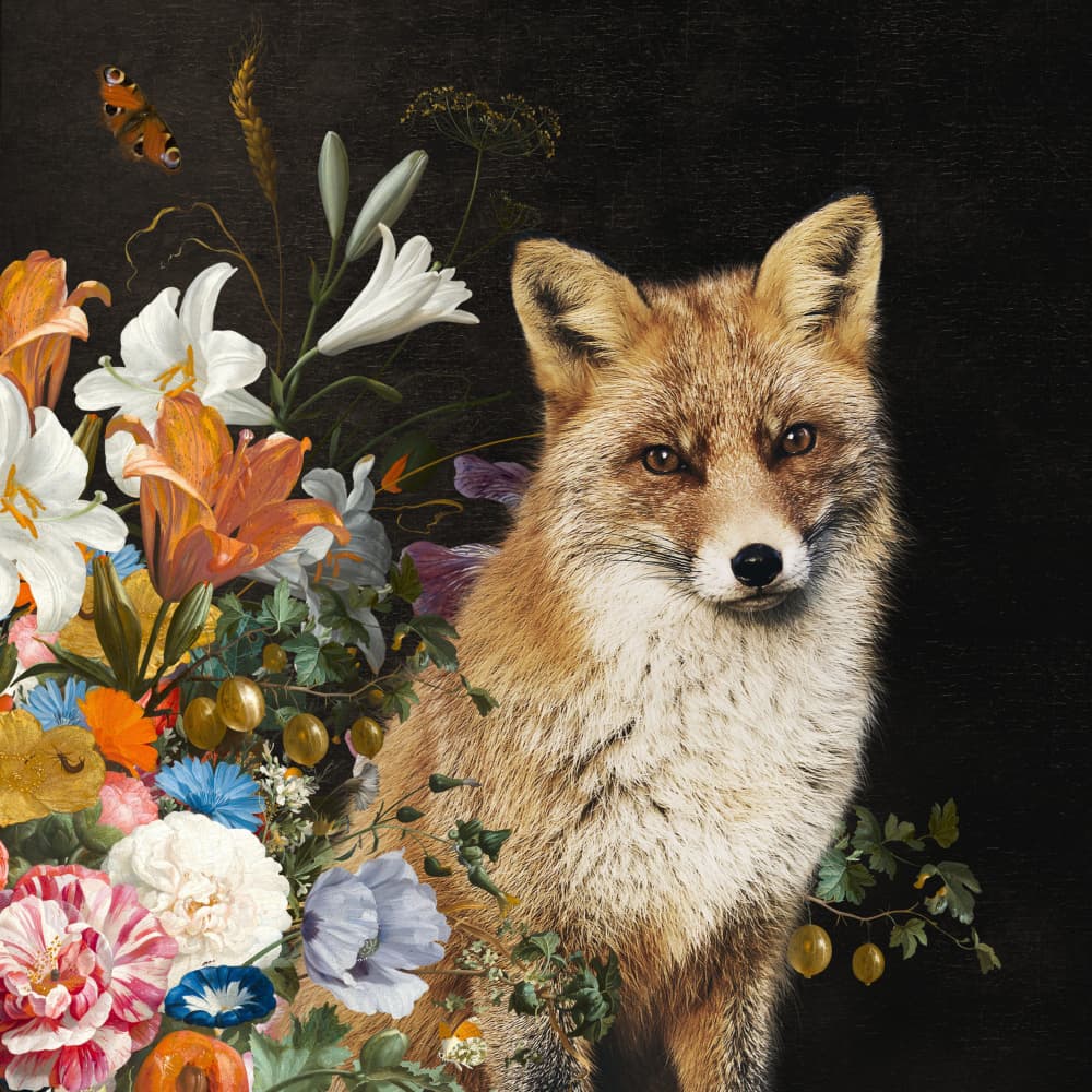 Opulent Fox and Flowers by Marja van den Hurk — canvas wall art