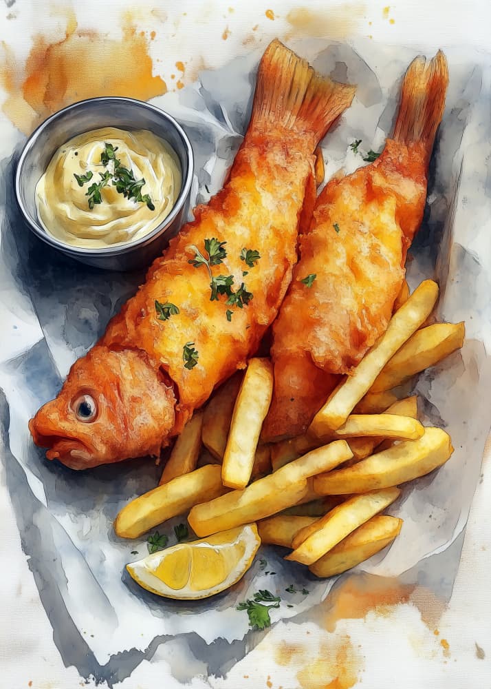 Classic Fish and Chips by Justyna Jaszke — canvas wall art