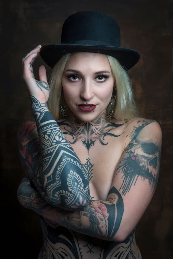 Tattooed Woman Bowler Hat by Ruth Franke — canvas wall art