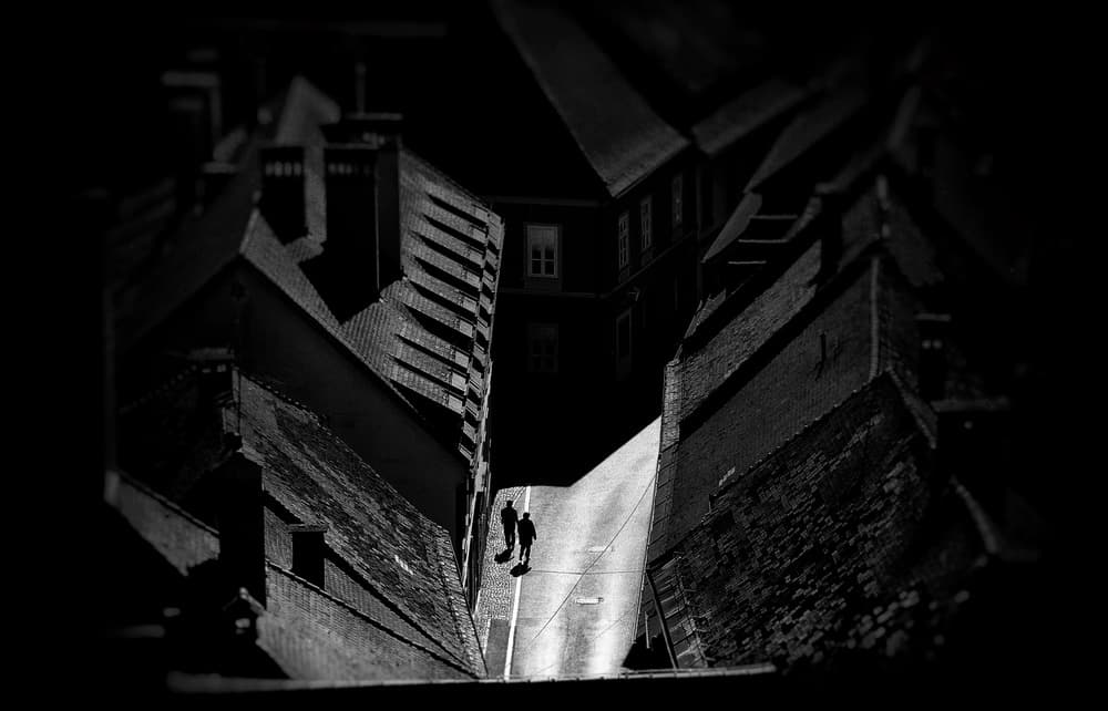 Two Figures Alley Walk by Samanta Krivec — canvas wall art