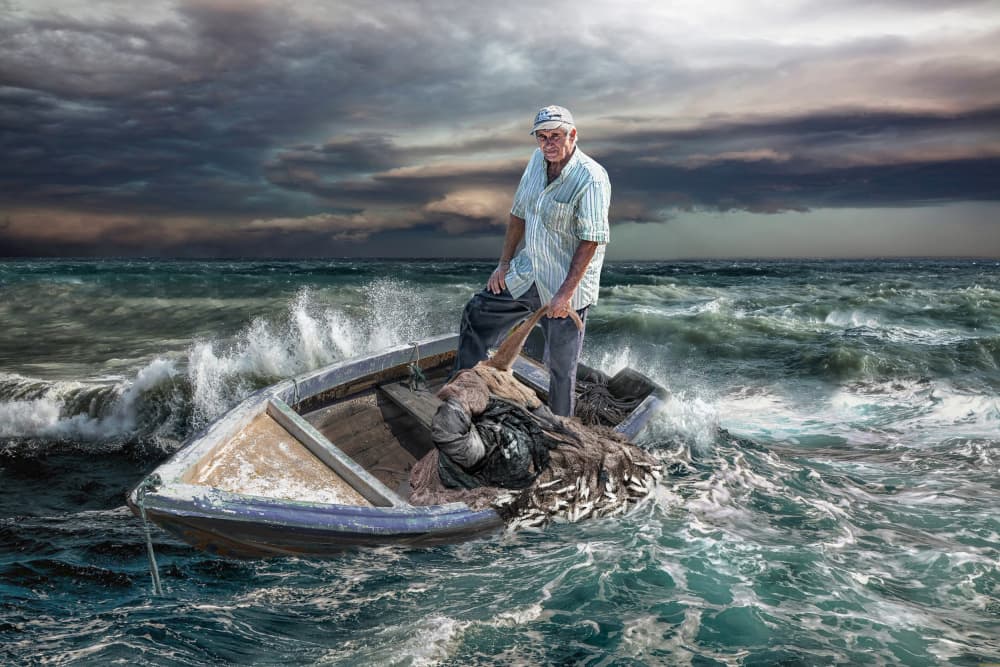 Fisherman in Stormy Seas by Marcel Egger — canvas wall art