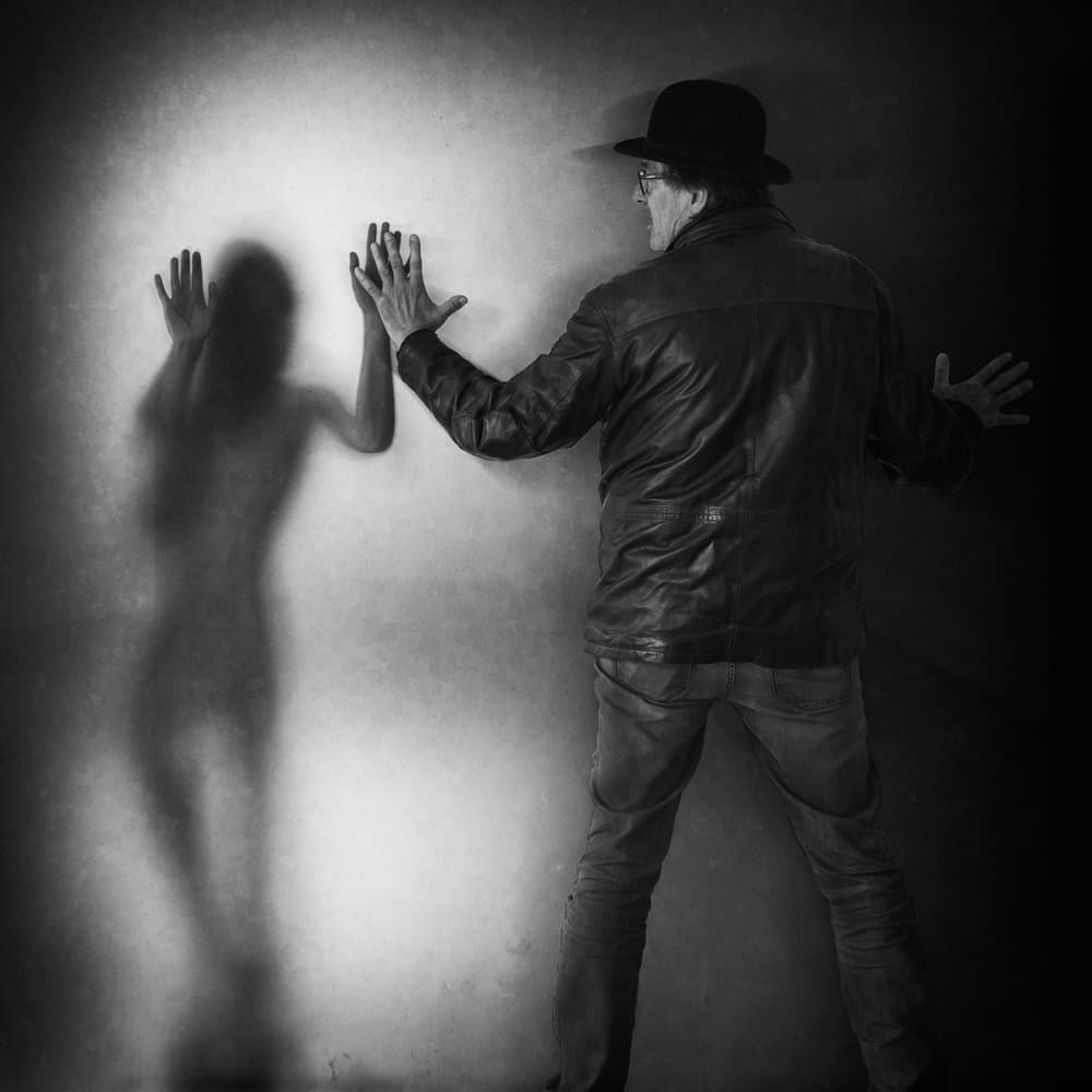 Man and Ethereal Figure by Roswitha Schleicher-Schwarz — canvas wall art