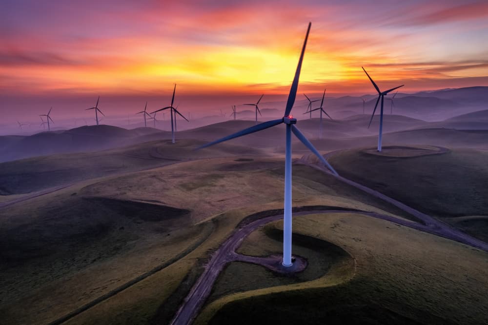 Vibrant Wind Farm Dawn by Jenny Qiu — canvas wall art