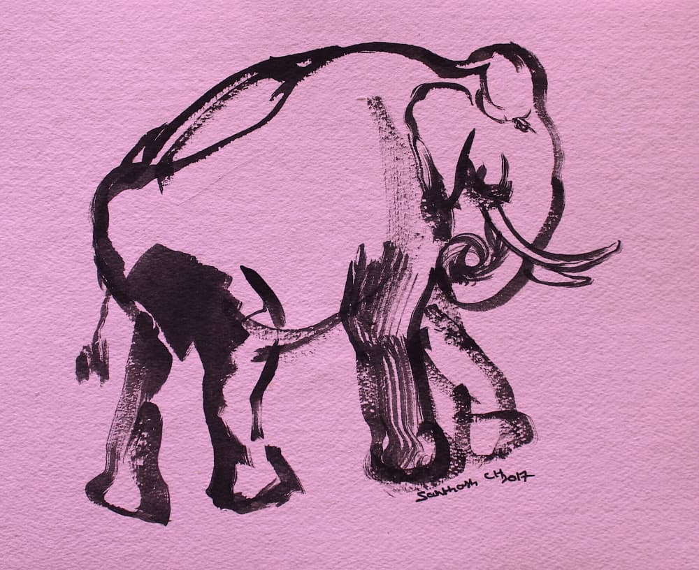 Pink Elephant Brushstroke by Santhosh ch — canvas wall art