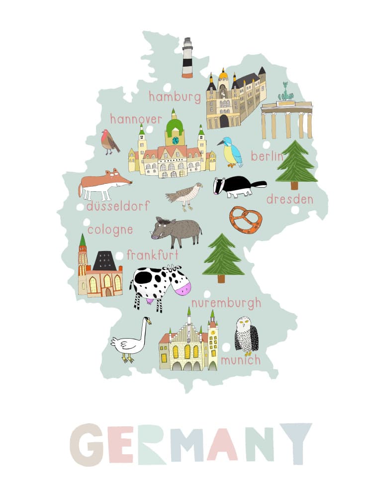 Whimsical Germany Map by Carla Daly — canvas wall art