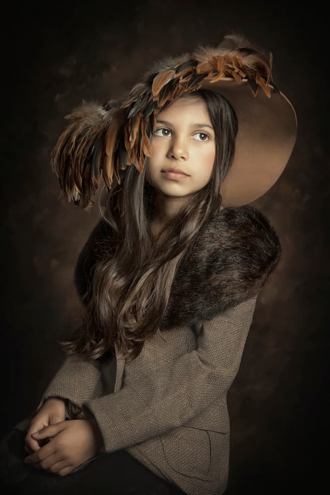 Thoughtful Girl in Feathered Hat by Carola Kayen-Mouthaan — canvas wall art
