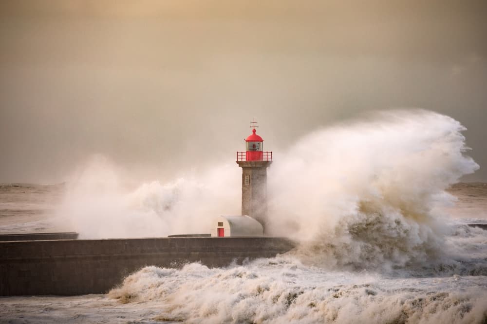 Lighthouse Crashing Waves by Marco Faria — canvas wall art
