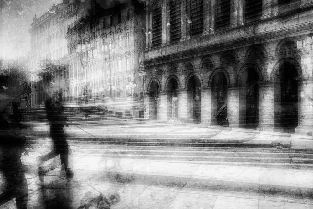 Monochrome City Movement by Charlaine Gerber — canvas wall art