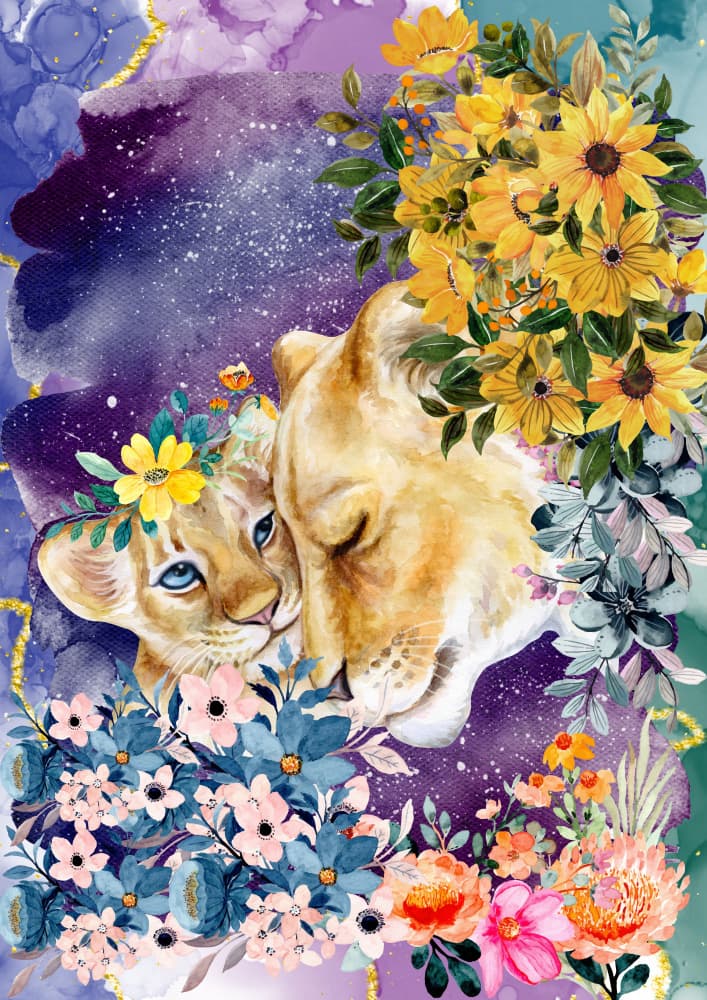 Gentle Lioness Cub Embrace by Hussein Abdel Aal — canvas wall art