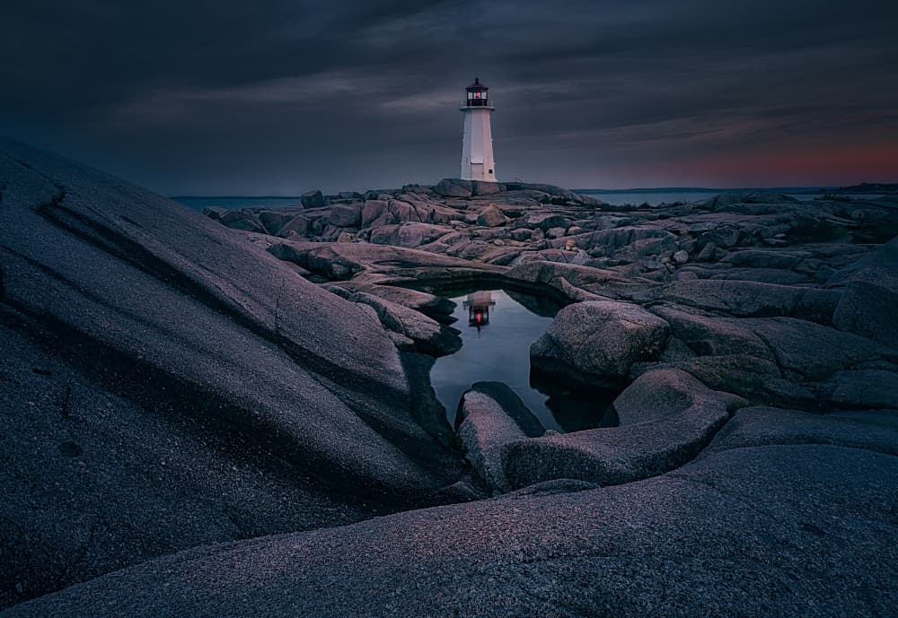 Twilight Lighthouse Reflection by Ben.C.L — canvas wall art