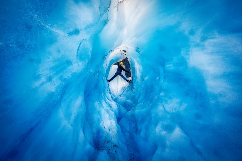 Blue Ice Cave Explorer by Allen SDCA — canvas wall art