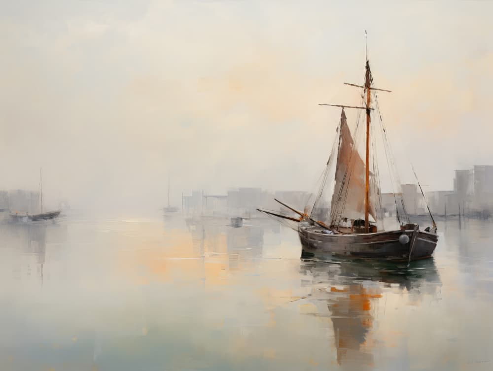 Misty Morning Sailboat by Bilge Paksoylu — canvas wall art