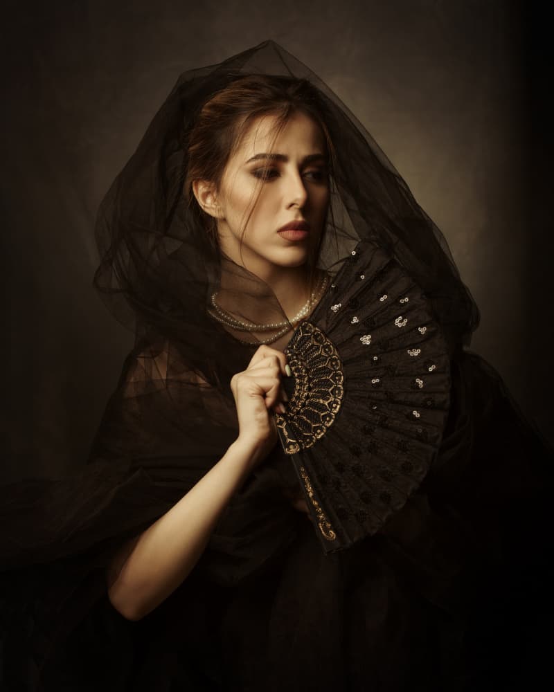 Mysterious Lady with Fan by Mehdi Mokhtari — canvas wall art