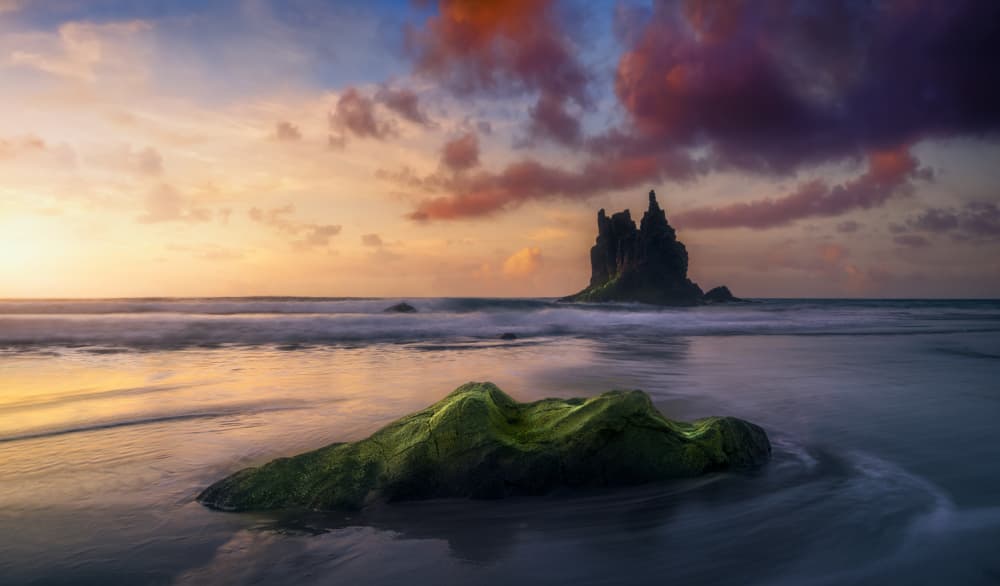 Dramatic Sea Stack Sunset by joanaduenas — canvas wall art