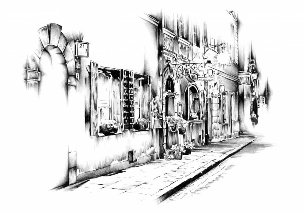 Old European Street Sketch by Kulik — canvas wall art