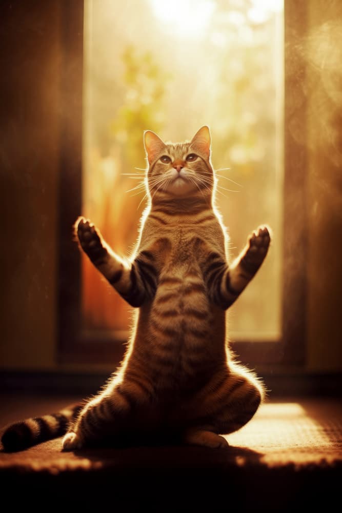 Sunlit Yoga Cat by Justyna Jaszke — canvas wall art