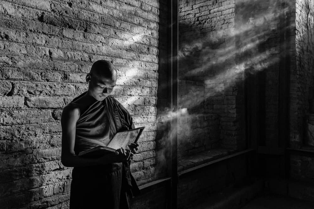 Contemplative Monk Reading by ADIREK M — canvas wall art