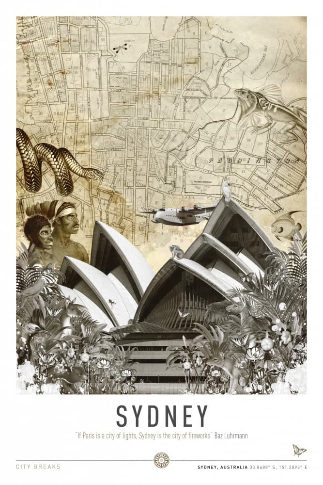 Sydney Vintage Travel Collage by Simon Goggin — canvas wall art