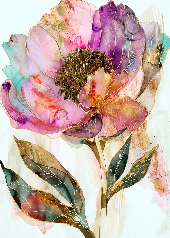 Golden Flora Art (5) by Justyna Jaszke — canvas wall art