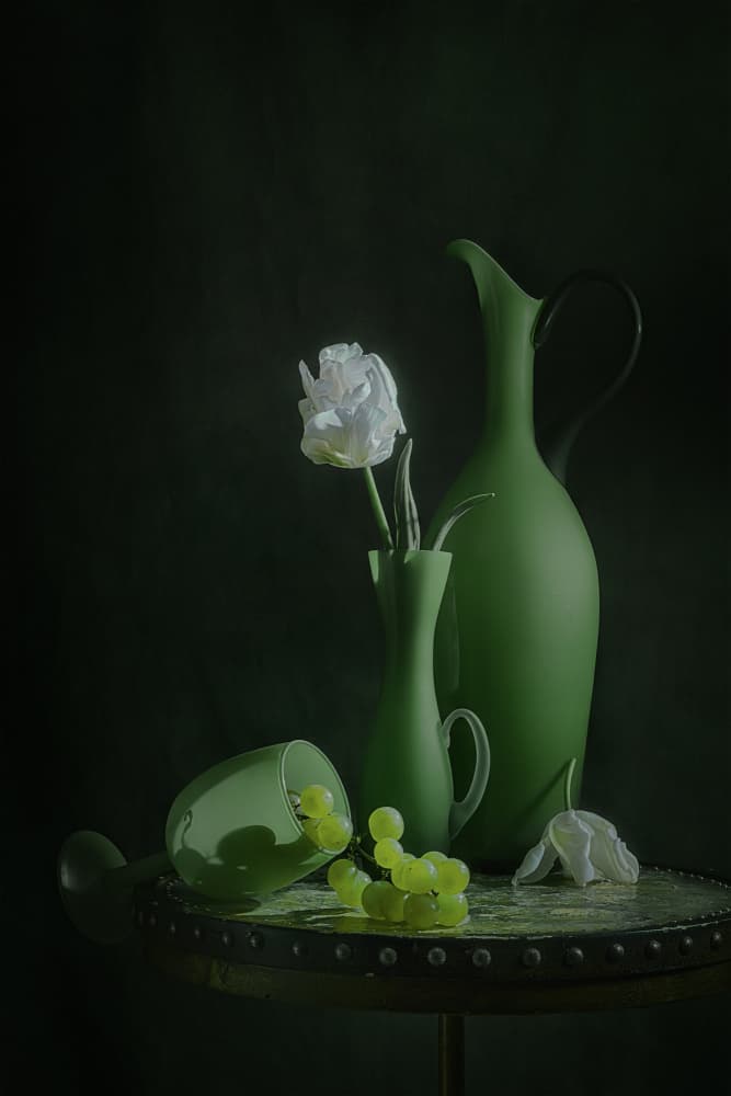 Moody Green Still Life by Lydia Jacobs — canvas wall art
