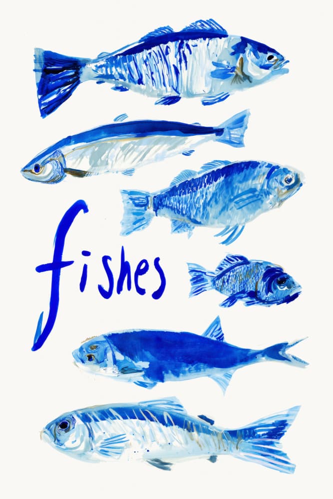 Painted Blue Fishes by Treechild — canvas wall art