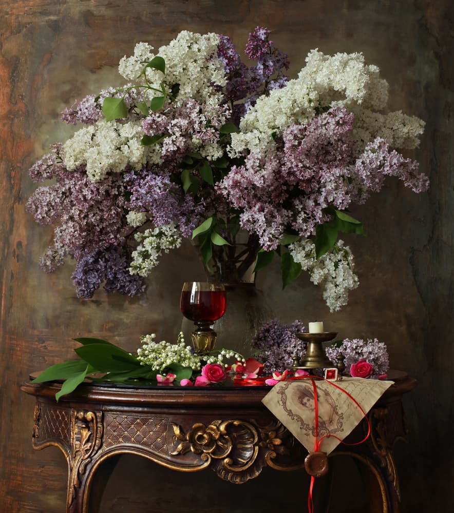 Vintage Lilac Still Life by Andrey Morozov — canvas wall art