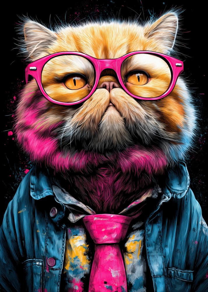 Funky Cat Pink Glasses by Justyna Jaszke — canvas wall art