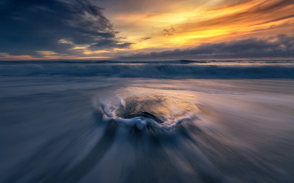 Golden Sunset Waves by Aidong Ning — canvas wall art