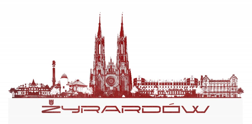 Red Żyrardów Skyline by Justyna Jaszke — canvas wall art