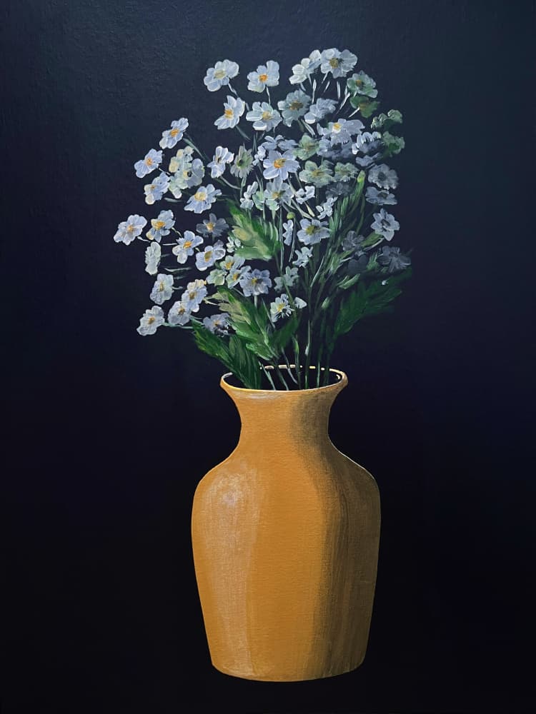 White Flowers Golden Vase by Marina Kozyr — canvas wall art