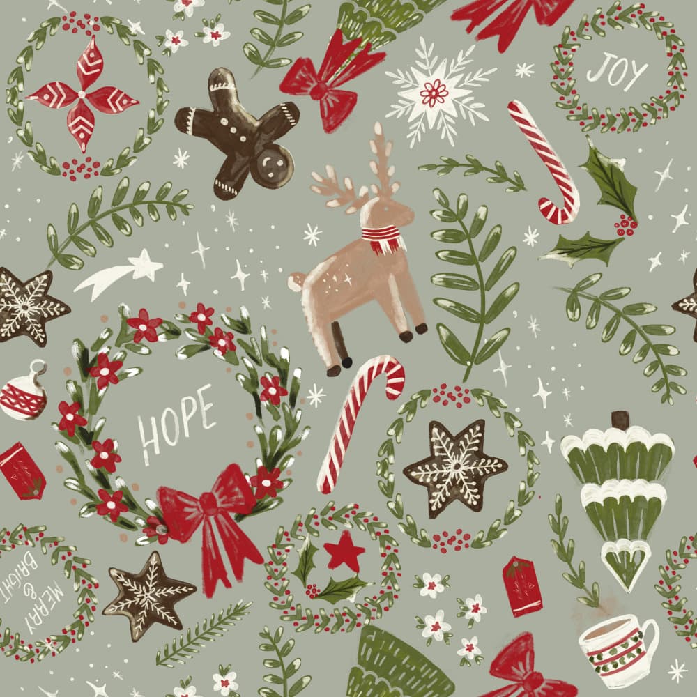 Magical Christmas Sage Green Pattern by Anis Illustration — canvas wall art