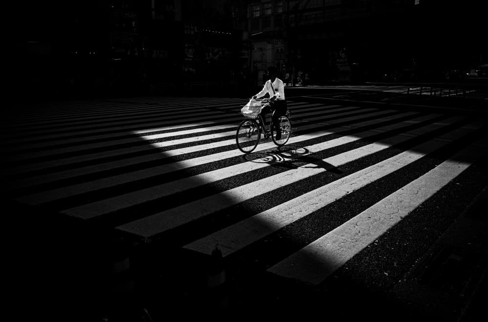 Light and Shadow Cyclist by Kenichiro Tsukada — canvas wall art