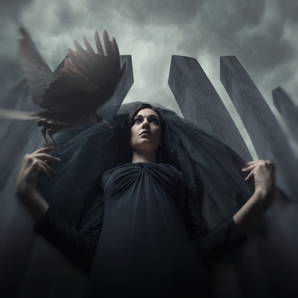 Mysterious Woman and Raven by hardibudi — canvas wall art