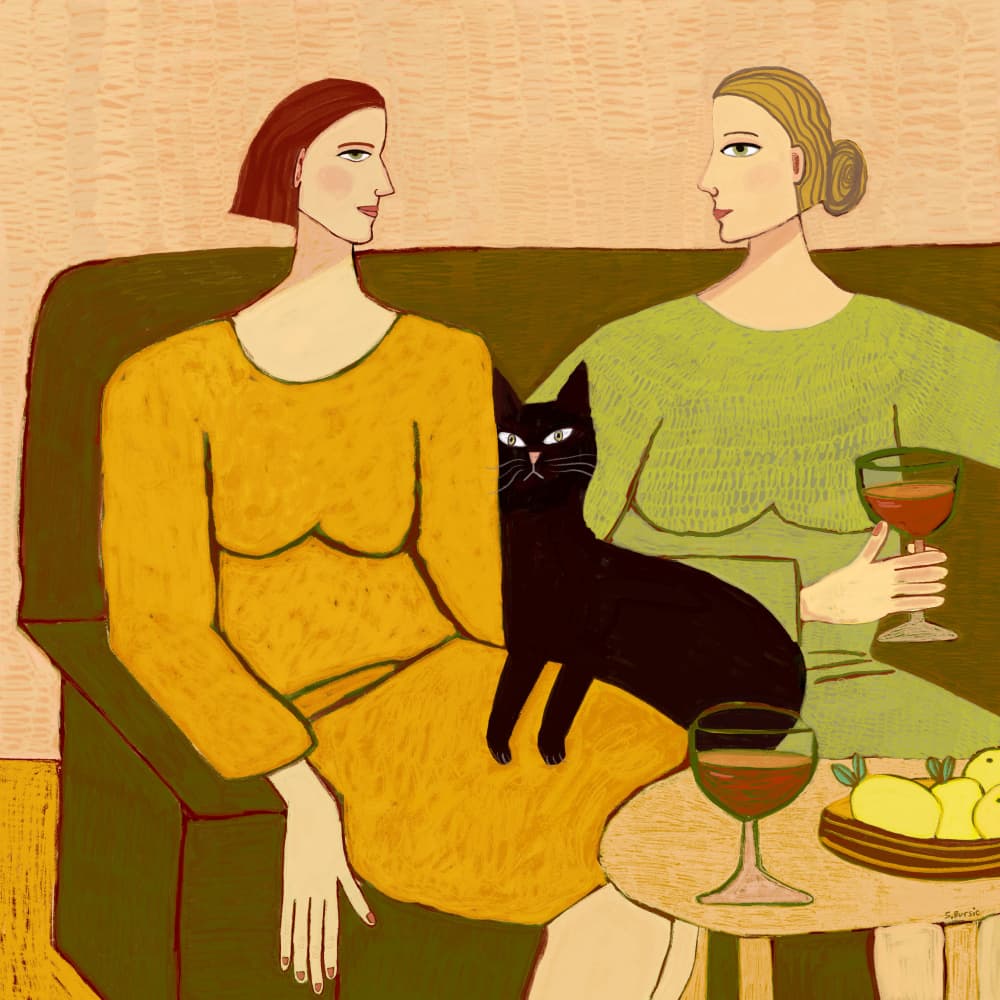 Friends and Black Cat by Sharyn Bursic — canvas wall art