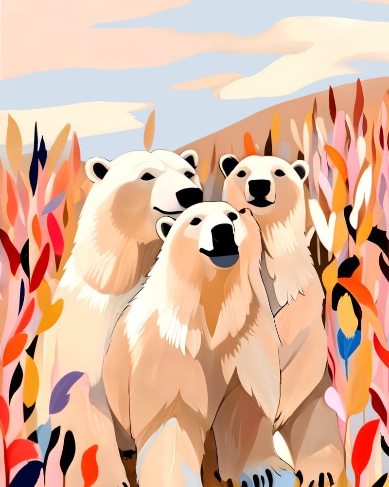 Happy Polar Bear Family by Uma Gokhale — canvas wall art