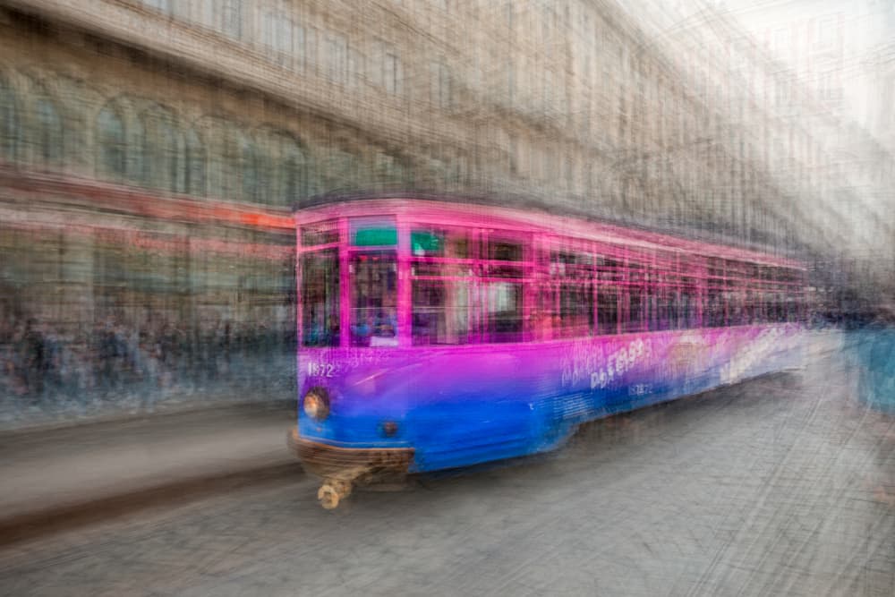 Vibrant Urban Tram Motion by Fiorenzo Carozzi — canvas wall art
