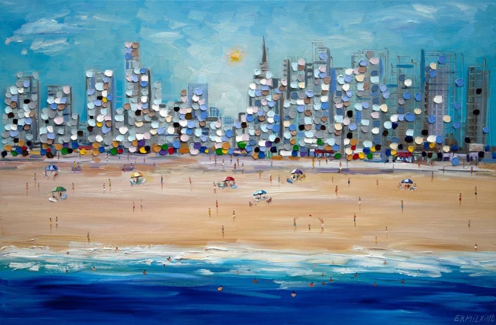 Vibrant City Beach by Ekaterina Ermilkina — canvas wall art