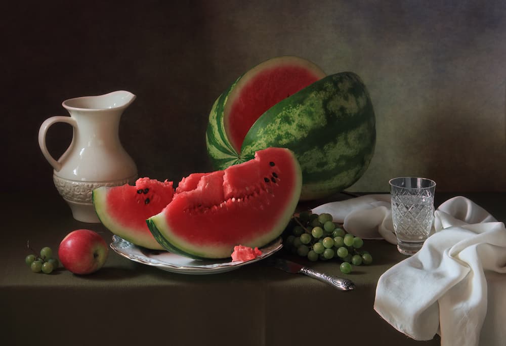Fresh Watermelon and Grapes by Tatyana Skorokhod — canvas wall art